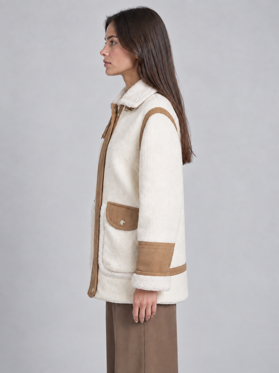 Giacca in maglia con inserti effetto montone e camoscio