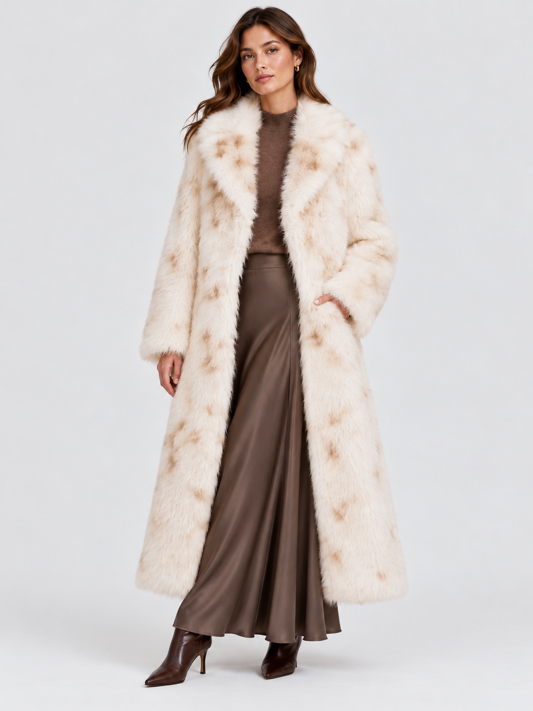 Cappotto lungo in pelliccia effetto lince