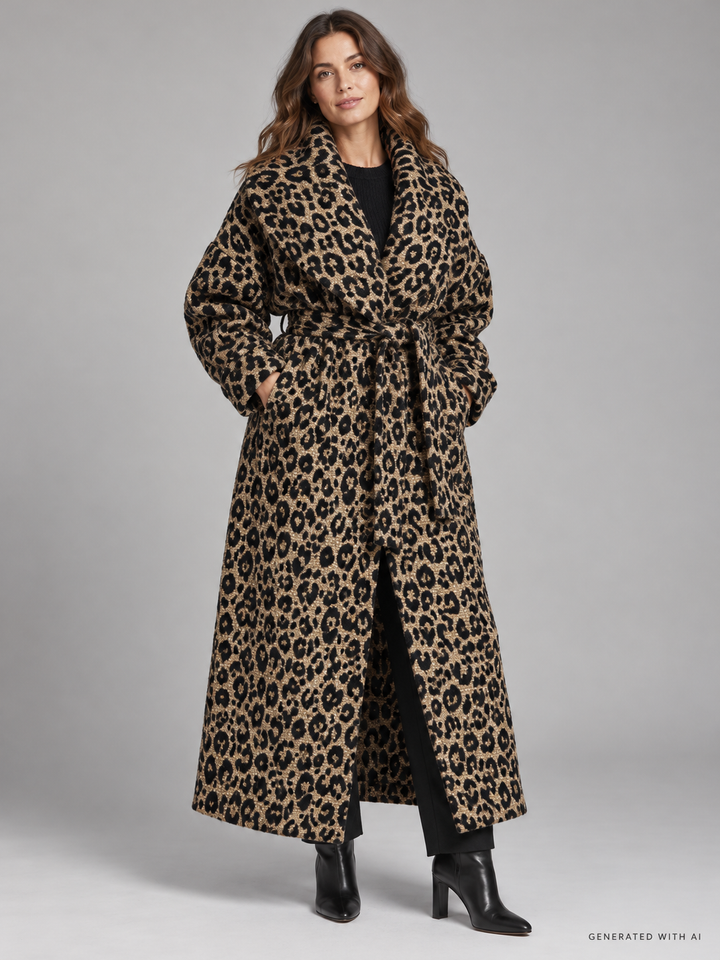 Cappotto lungo con fantasia leopardata