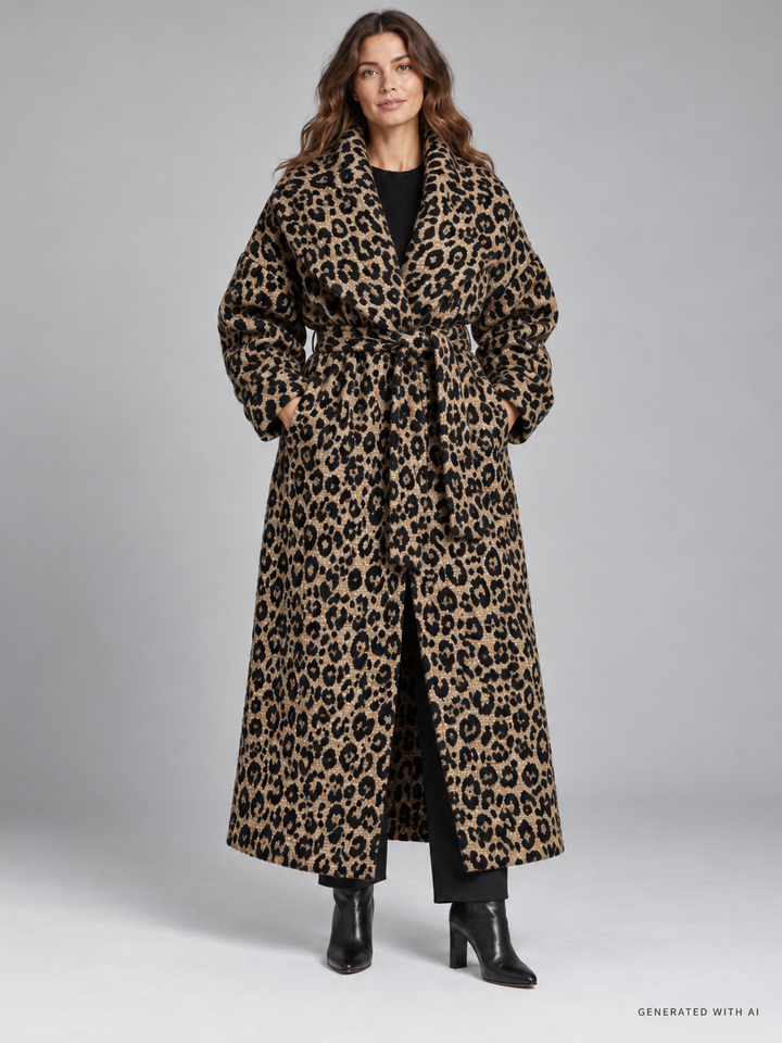Cappotto lungo con fantasia leopardata