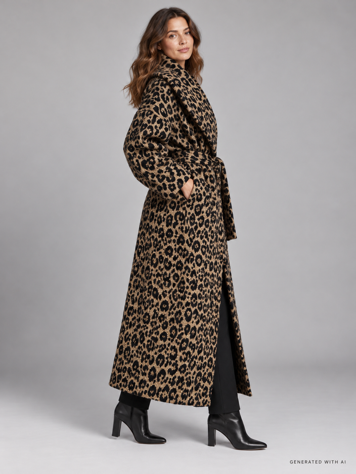 Cappotto lungo con fantasia leopardata