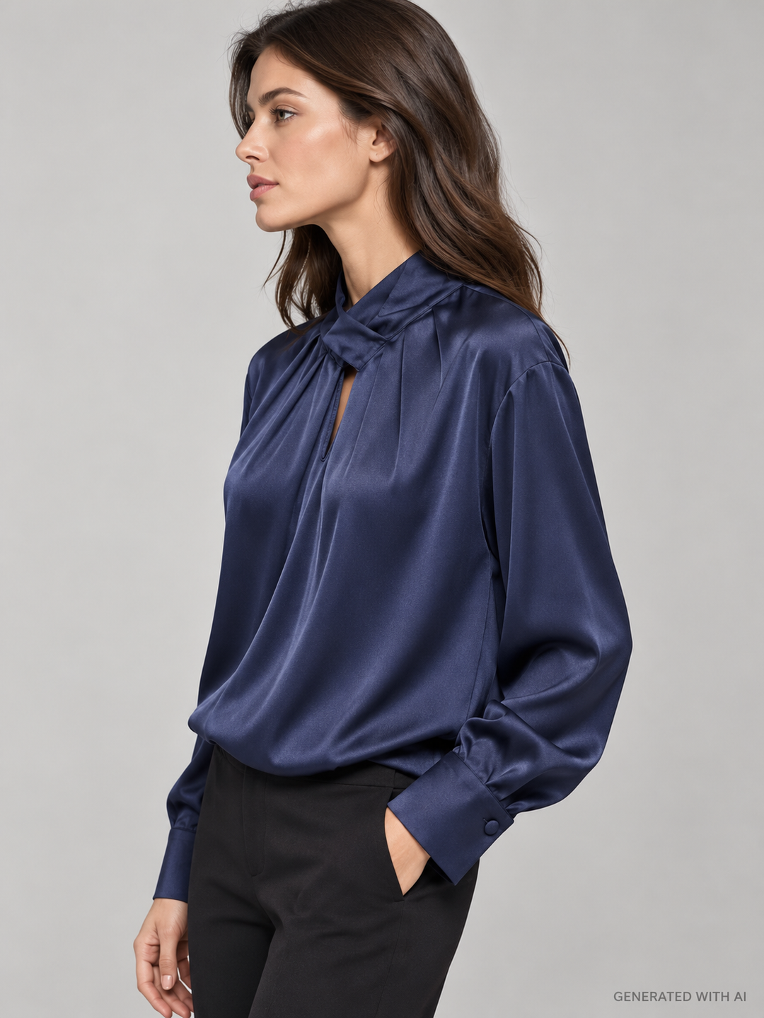 Camicia satinata blu navy con collo intrecciato