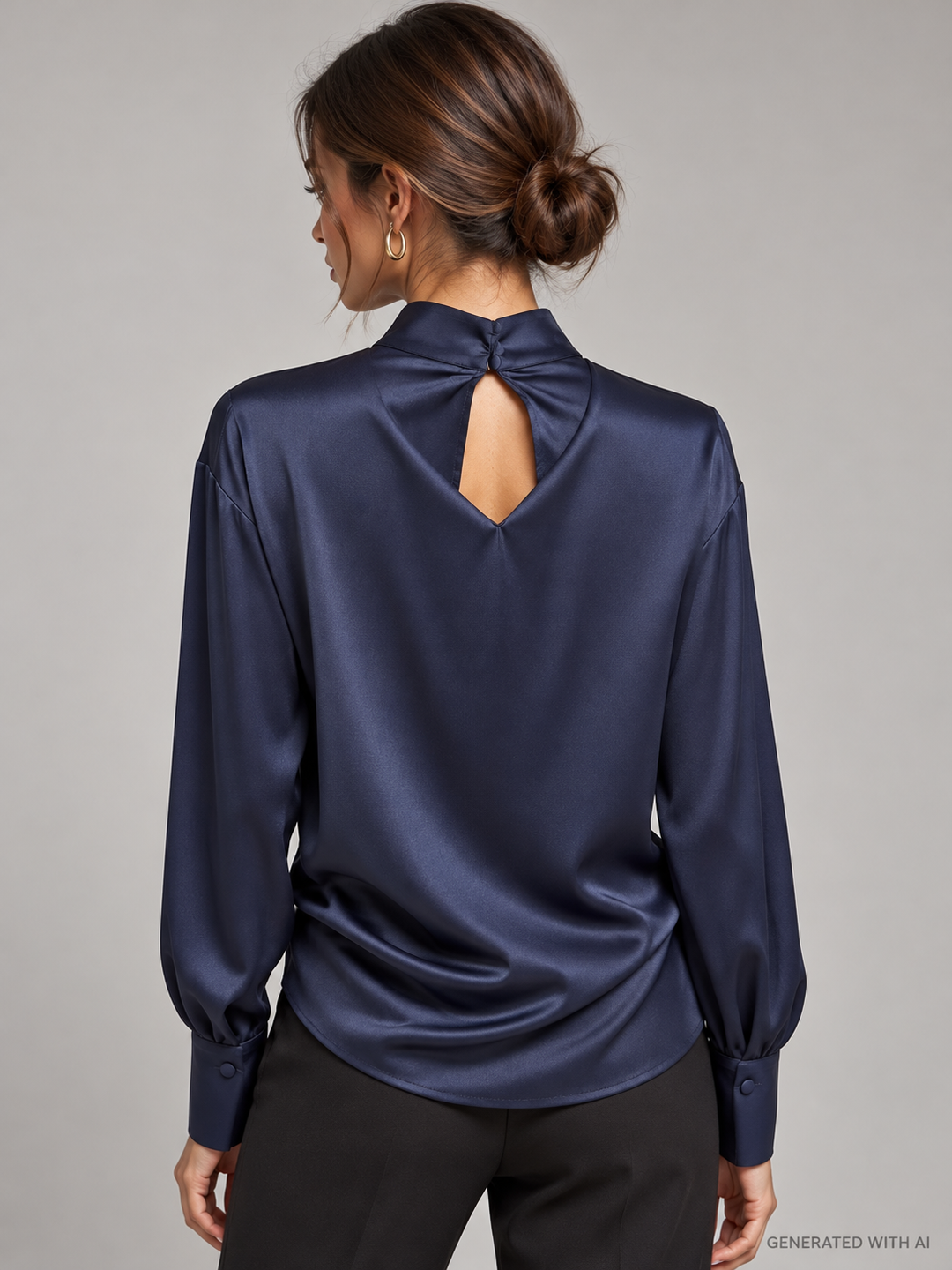 Camicia satinata blu navy con collo intrecciato