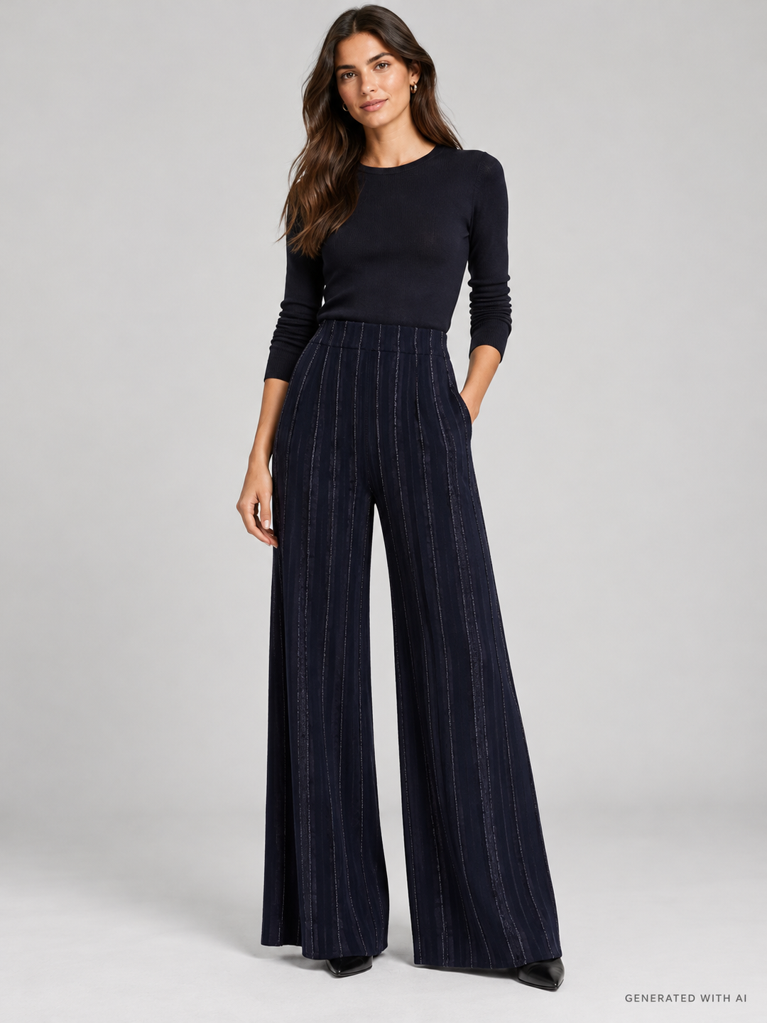 Pantaloni palazzo con righe lurex