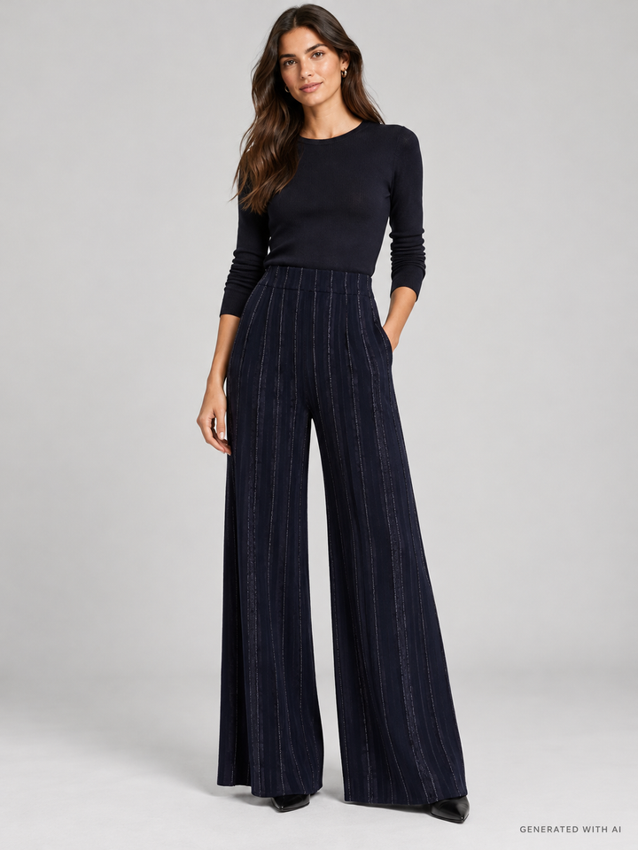 Pantaloni palazzo con righe lurex