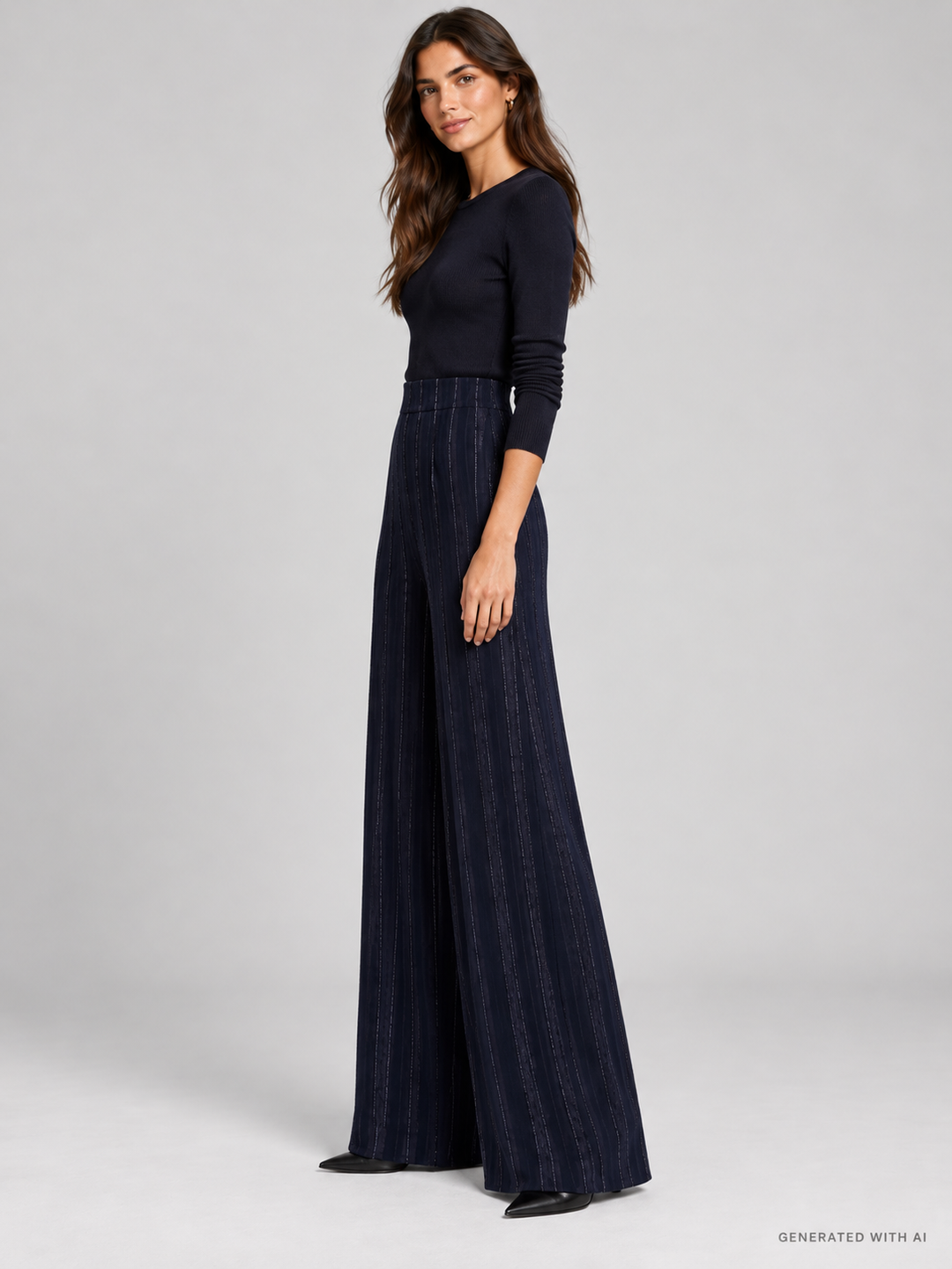 Pantaloni palazzo con righe lurex