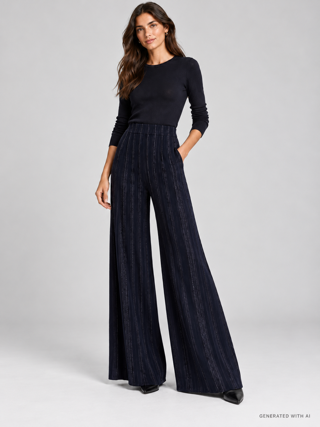 Pantaloni palazzo con righe lurex