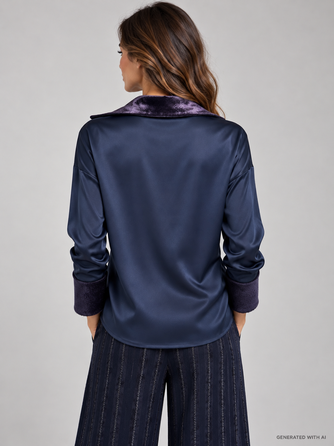 Camicia satinata con dettagli in velluto