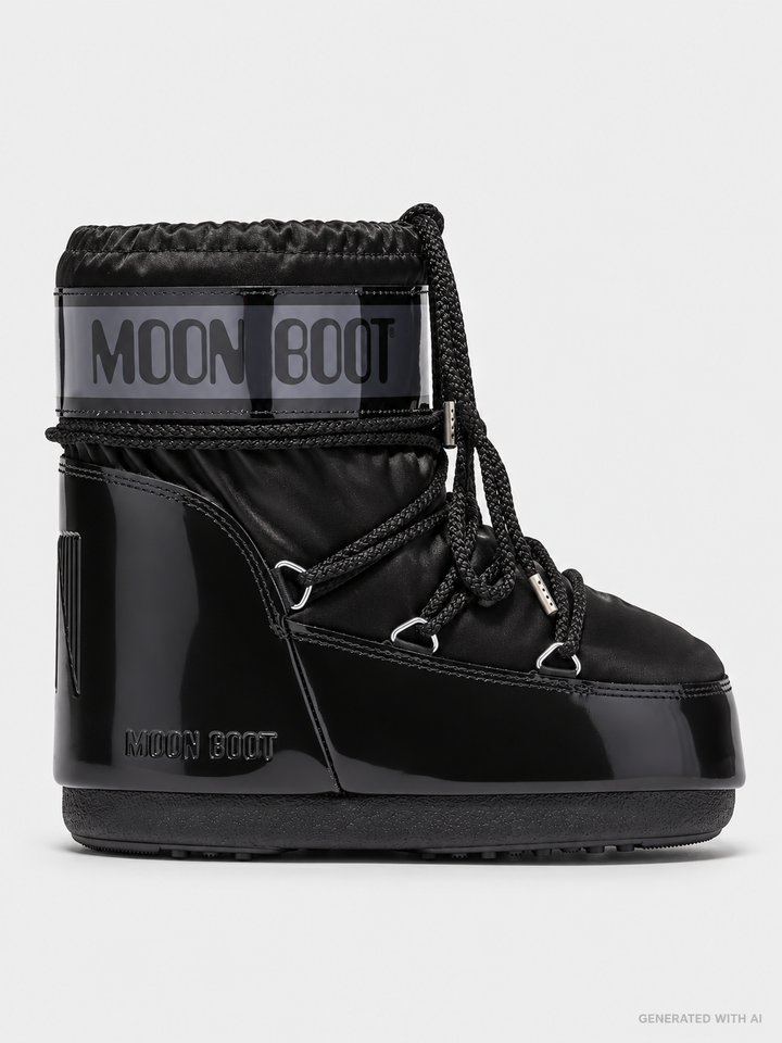 Moon Boot Icon Low Glance Nero in Raso