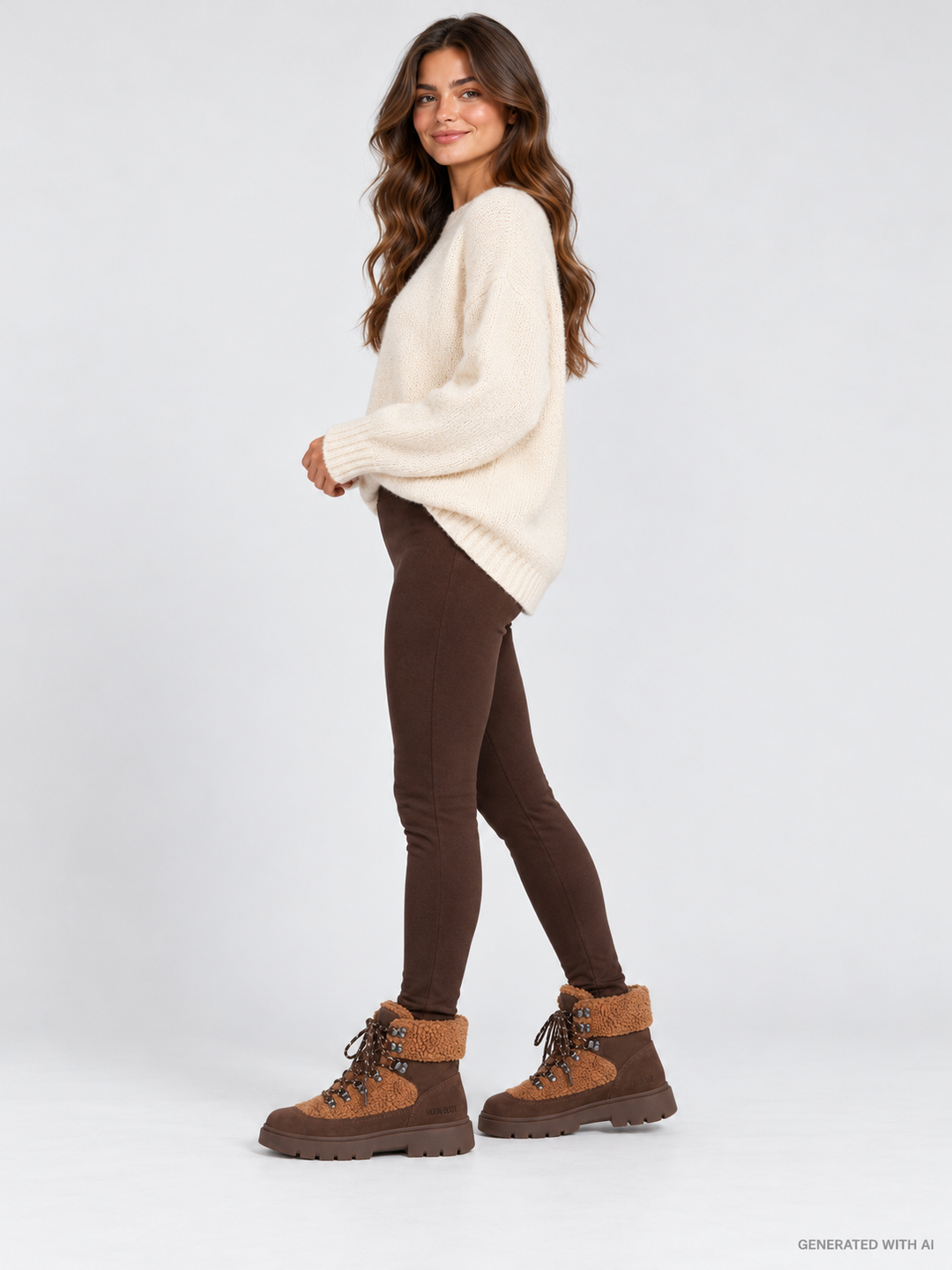 Moon Boot Combat Marrone in Teddy