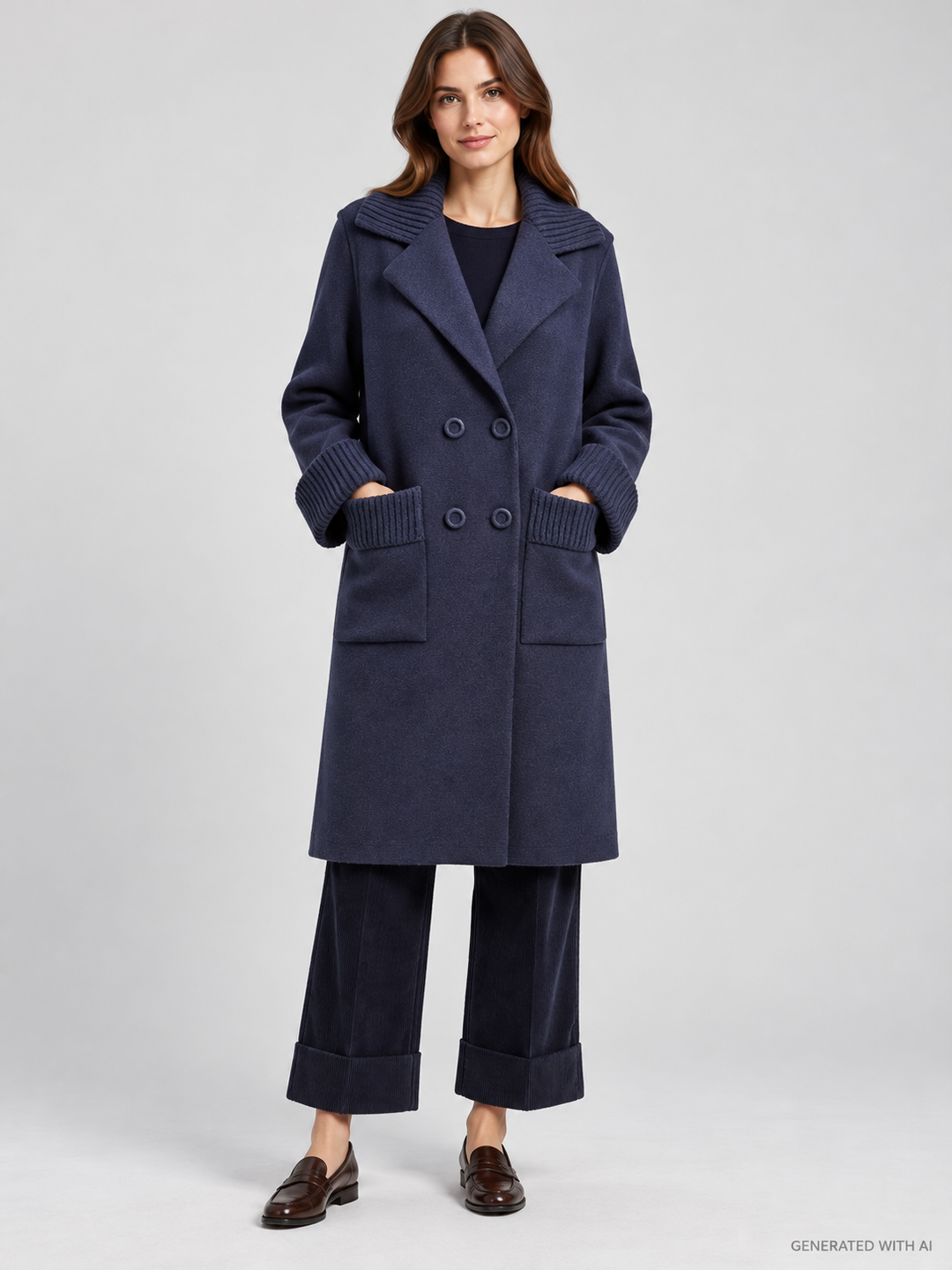 Cappotto Doppiopetto in Lana Merinos e Cashmere Blu