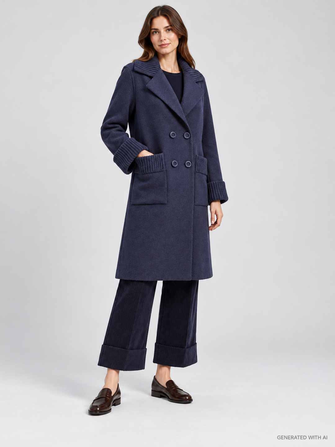 Cappotto Doppiopetto in Lana Merinos e Cashmere Blu
