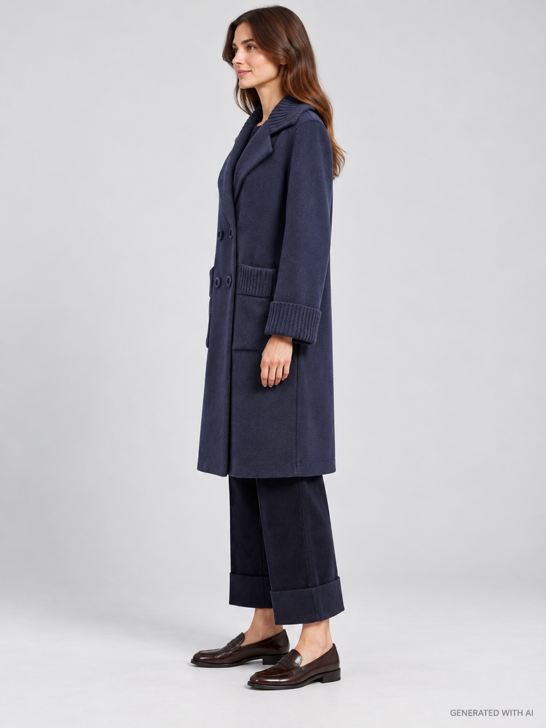 Cappotto Doppiopetto in Lana Merinos e Cashmere Blu