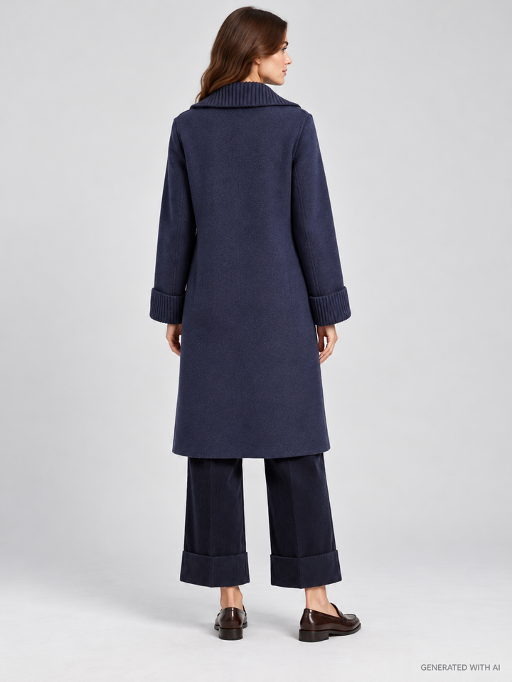 Cappotto Doppiopetto in Lana Merinos e Cashmere Blu