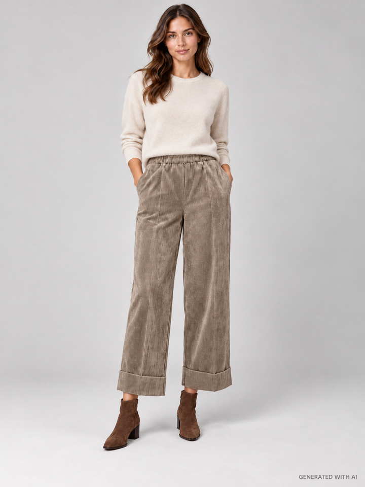 Pantaloni Cropped in Velluto a Coste Castoro
