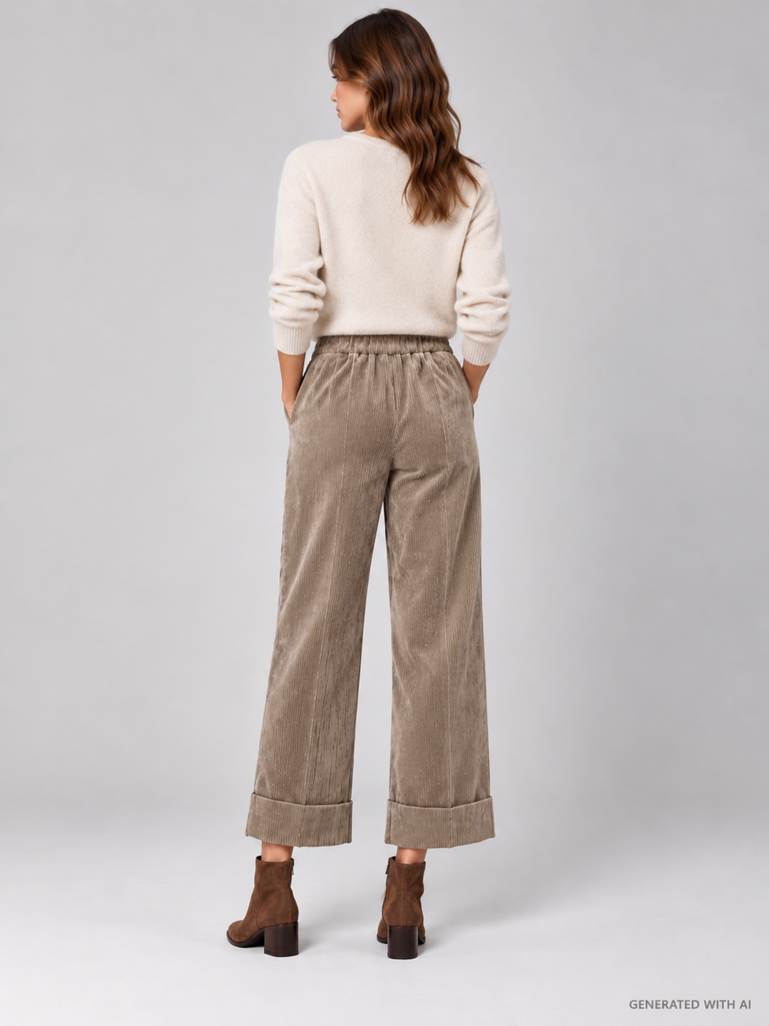 Pantaloni Cropped in Velluto a Coste Castoro