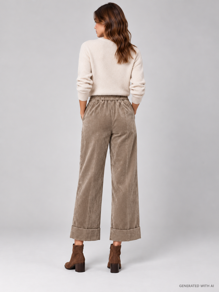 Pantaloni Cropped in Velluto a Coste Castoro