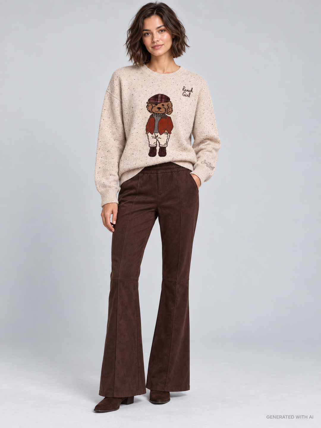 Pantaloni Flare Effetto Camoscio Marrone Cioccolato