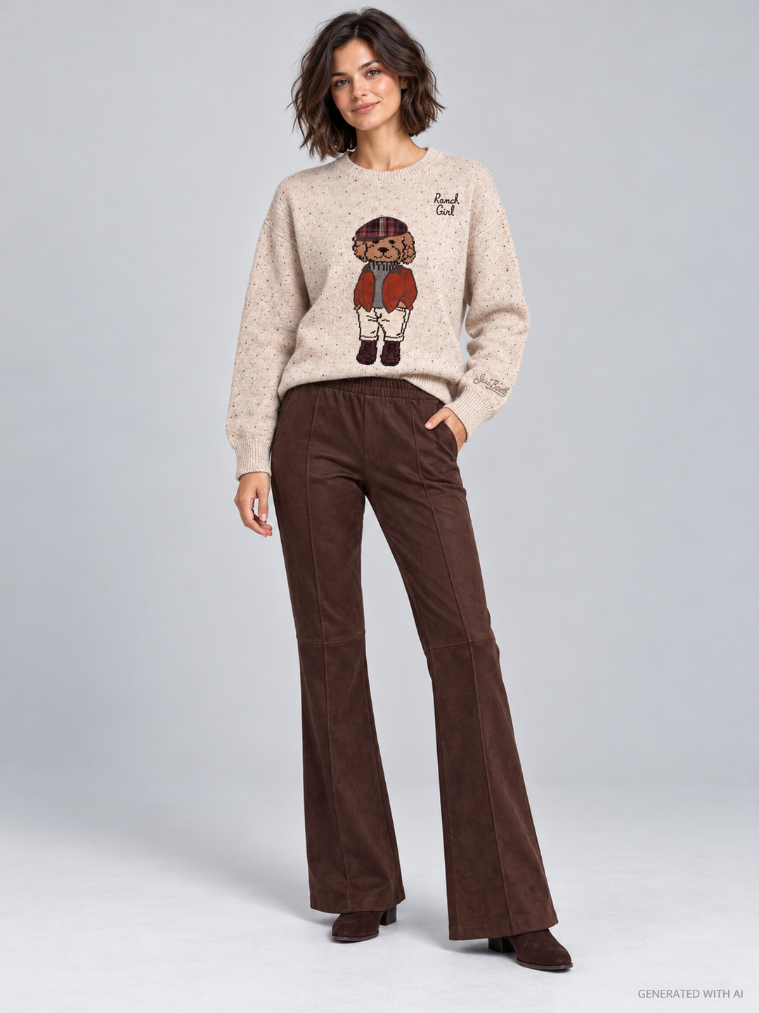 Pantaloni Flare Effetto Camoscio Marrone Cioccolato
