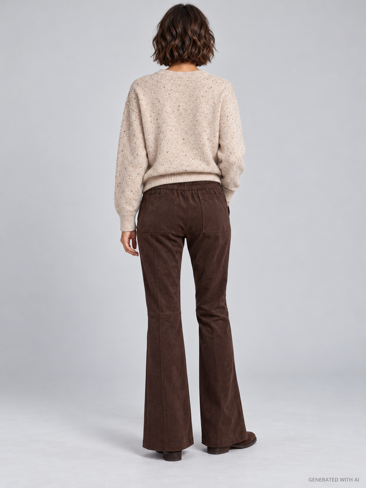 Pantaloni Flare Effetto Camoscio Marrone Cioccolato