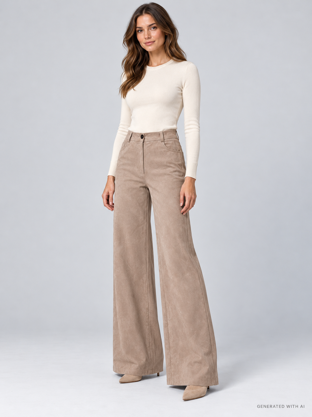 Pantaloni Wide Leg in Eco Daino