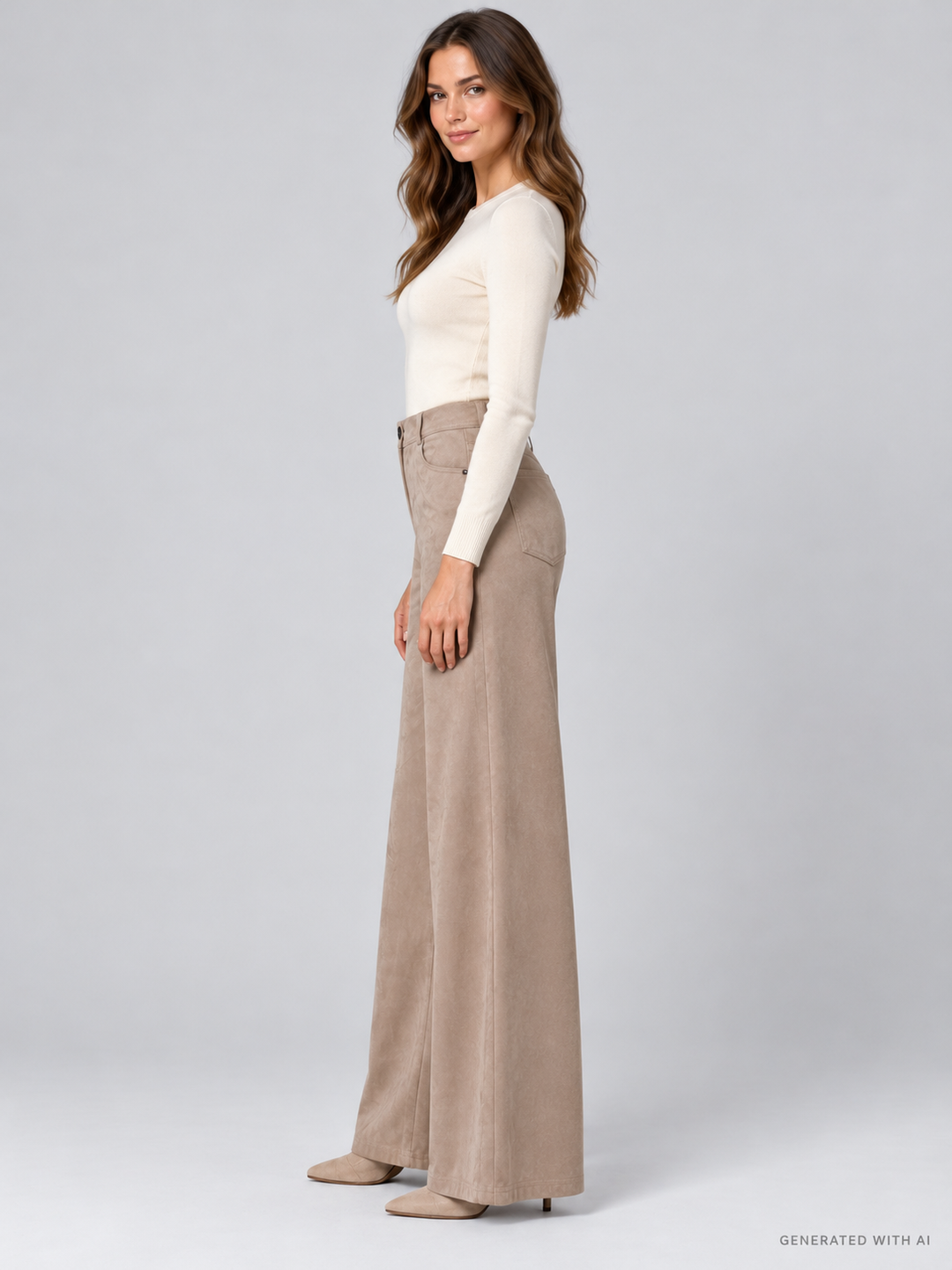 Pantaloni Wide Leg in Eco Daino