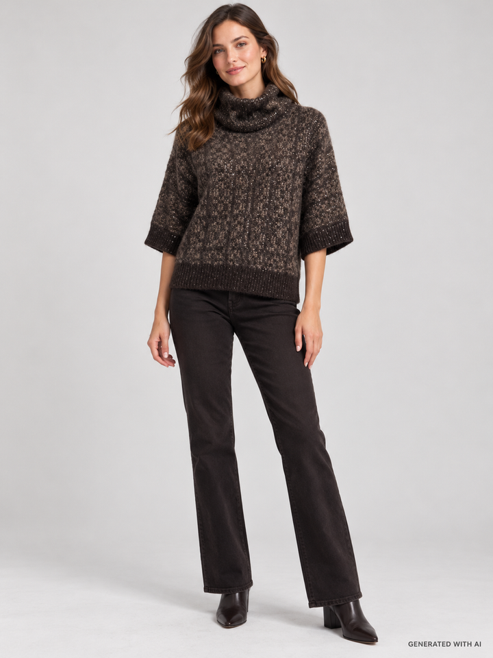 Maglia con Paillettes e Collo Rimovibile