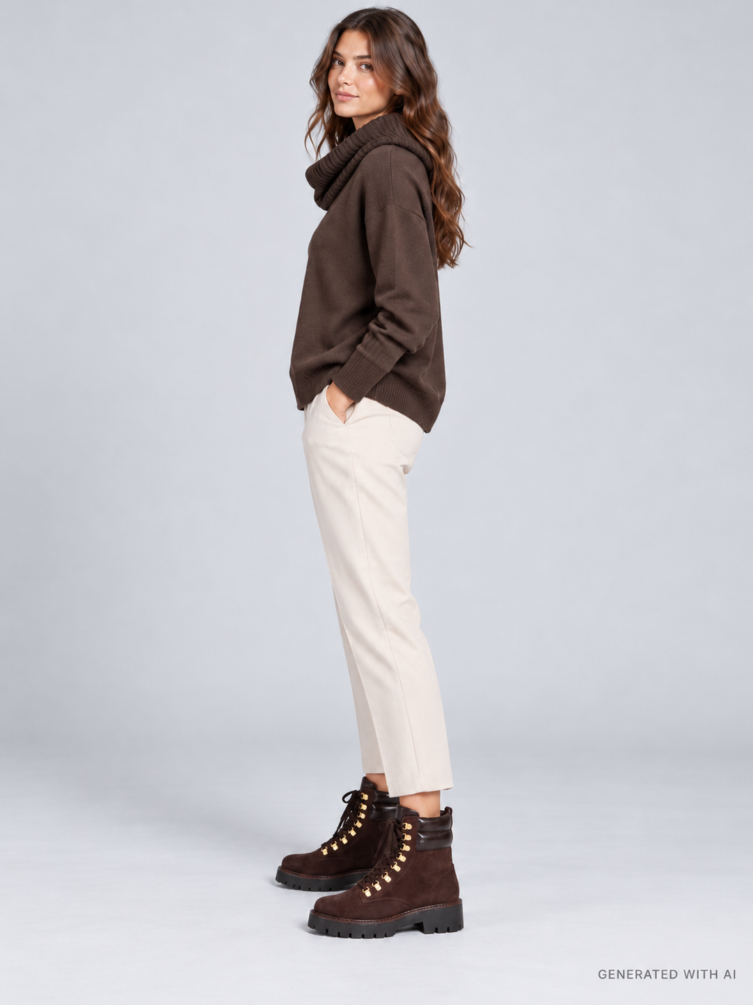 Maglia in 100% Lana Merinos Marrone con Collo Morbido