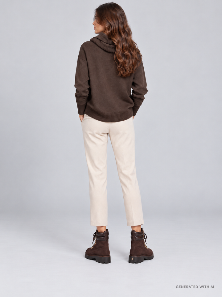 Maglia in 100% Lana Merinos Marrone con Collo Morbido
