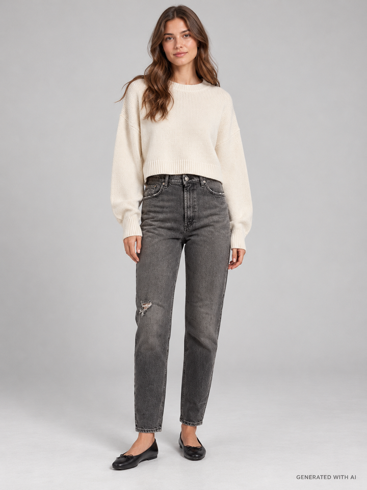 Jeans Bessie Grigio Lavato con Dettaglio Used