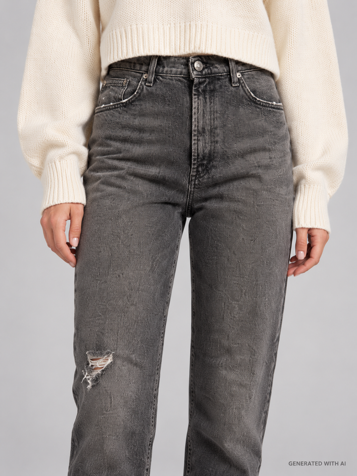 Jeans Bessie Grigio Lavato con Dettaglio Used