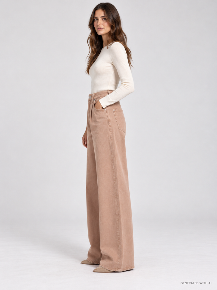 Jeans MAGGIE Wide Leg in Denim Rosato con Pinces