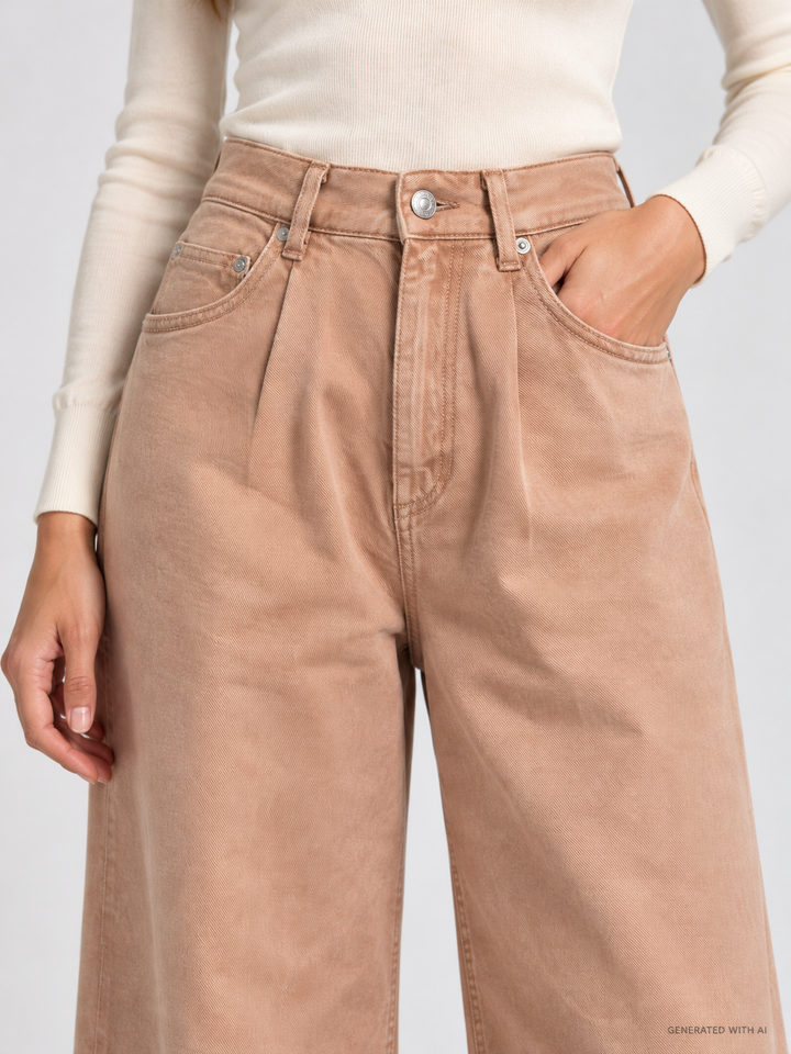 Jeans MAGGIE Wide Leg in Denim Rosato con Pinces