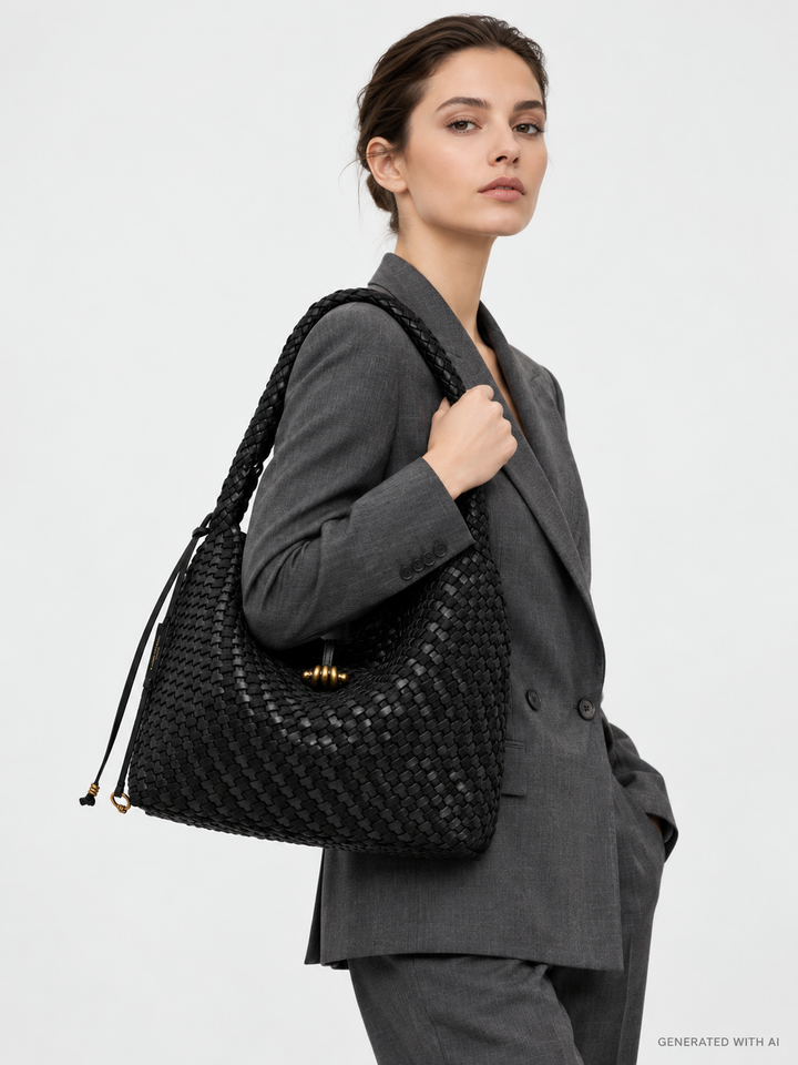 Borsa Aurelie in pelle intrecciata nera