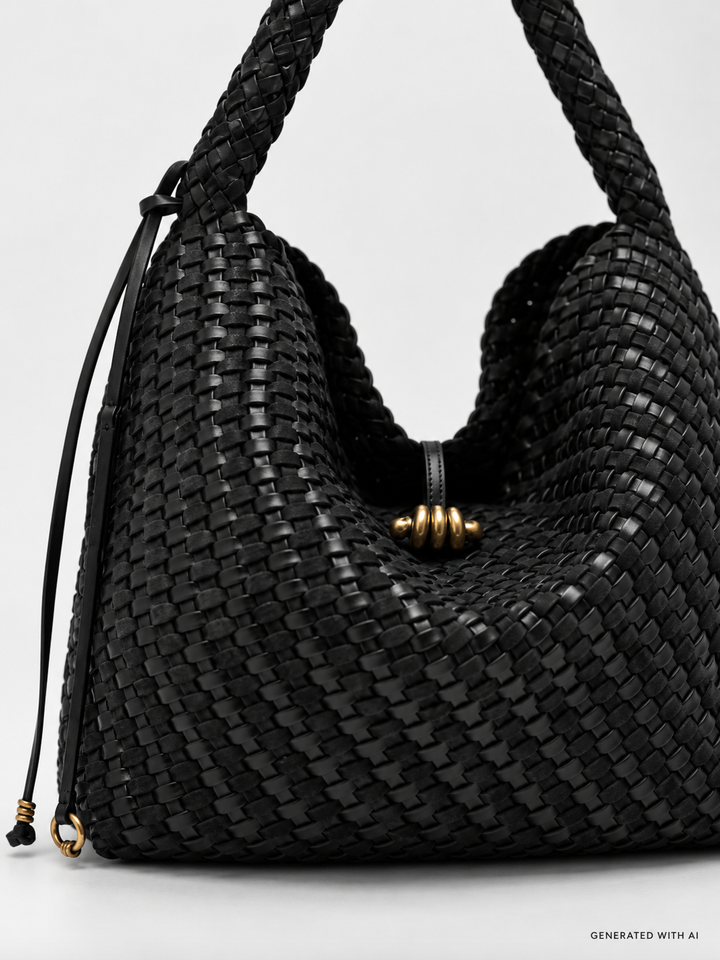 Borsa Aurelie in pelle intrecciata nera