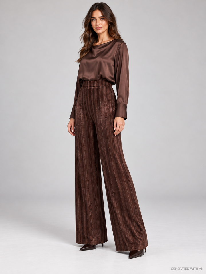 Pantaloni gessati effetto velluto