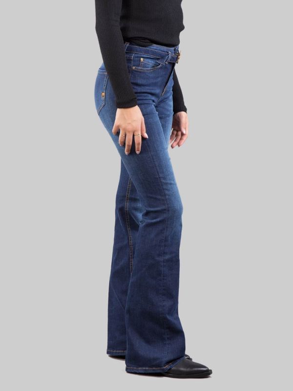 SLIM FIT FLARE JEANS IN STRETCH FABRIC WITH LOVE BIRDS BELT
