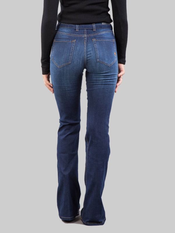 SLIM FIT FLARE JEANS IN STRETCH FABRIC WITH LOVE BIRDS BELT