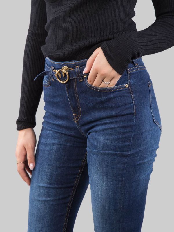 SLIM FIT FLARE JEANS IN STRETCH FABRIC WITH LOVE BIRDS BELT
