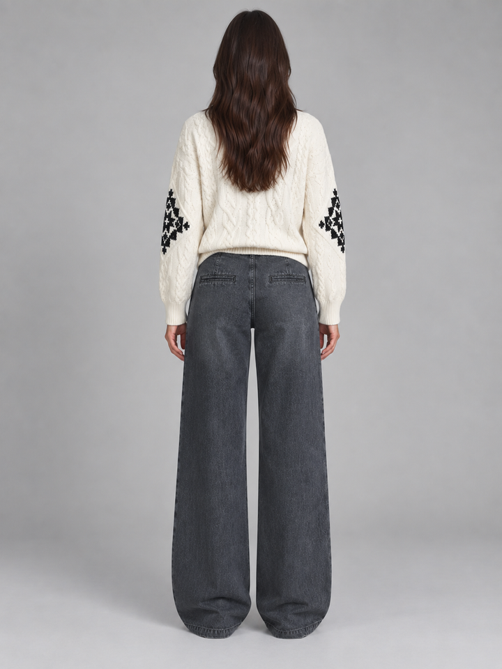 Jeans Wide Leg con Ricamo Gioiello