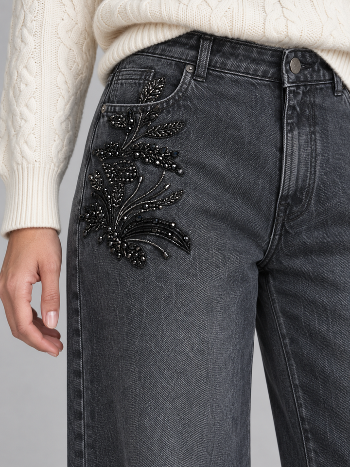 Jeans Wide Leg con Ricamo Gioiello