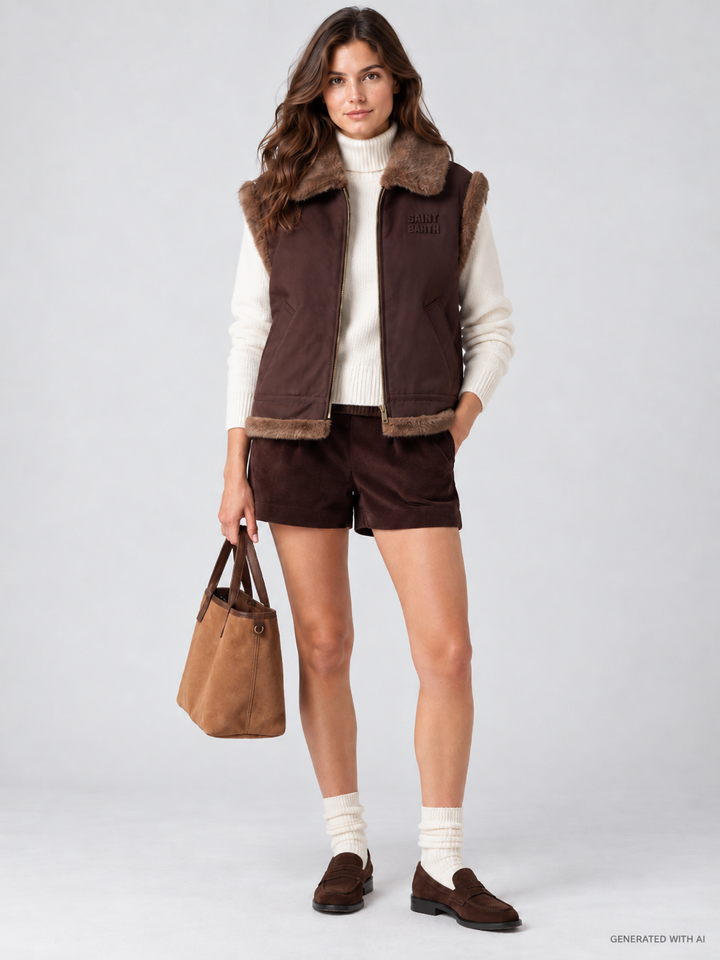 Gilet Hesketh reversibile in tessuto cerato ed effetto pelliccia