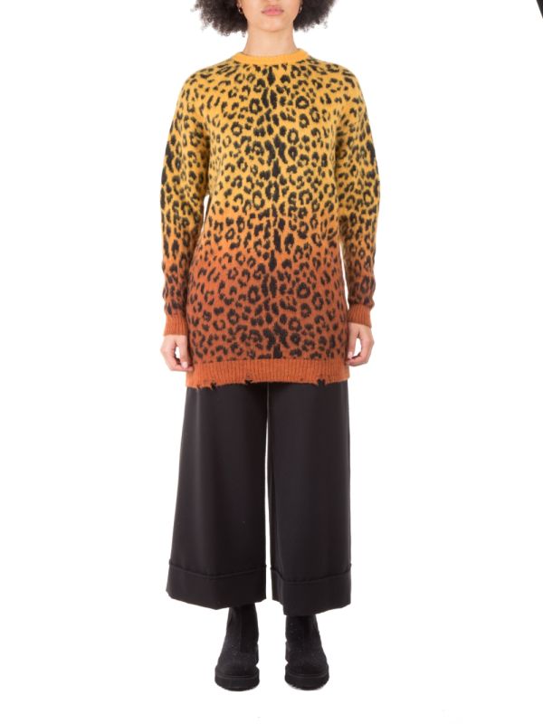 MAGLIA LUNGA GIROCOLLO A FANTASIA LEOPARDO GIALLO E ARANCIO