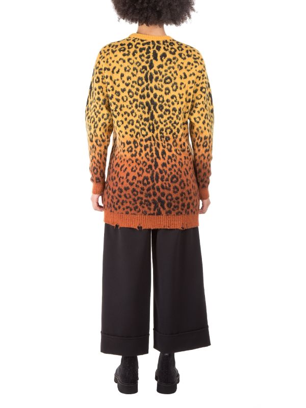 MAGLIA LUNGA GIROCOLLO A FANTASIA LEOPARDO GIALLO E ARANCIO