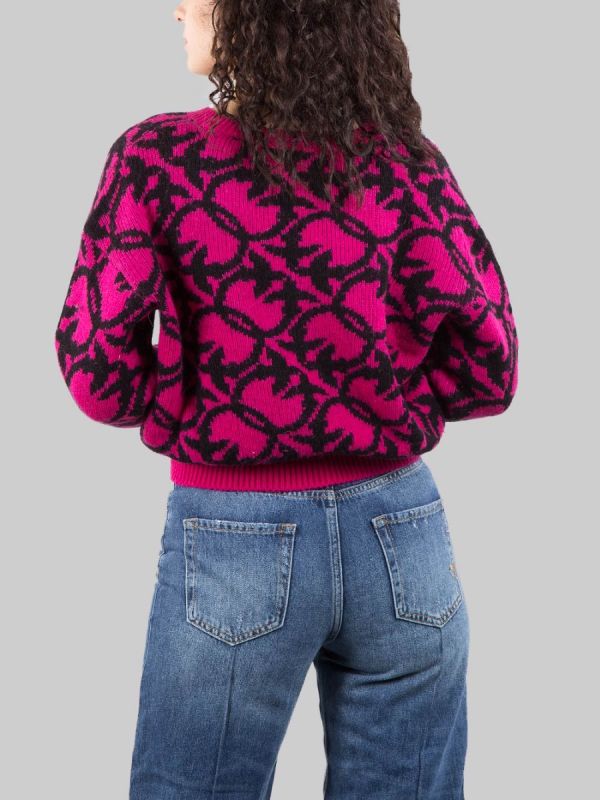 SHEEP SWEATER IN WOOL AND ALPACA MIX WITH ALL OVER FUCHSIA AND BLACK LOGO