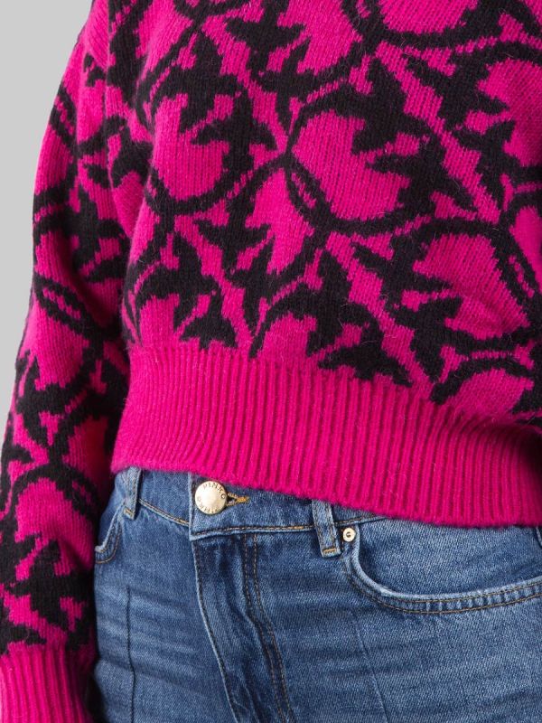 SHEEP SWEATER IN WOOL AND ALPACA MIX WITH ALL OVER FUCHSIA AND BLACK LOGO