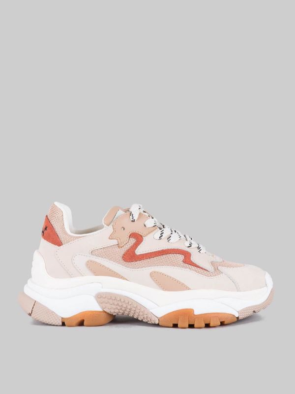 MAXI SNEAKER ADDICT IN PELLE E TELA NUDE E MARRONE ARAGON