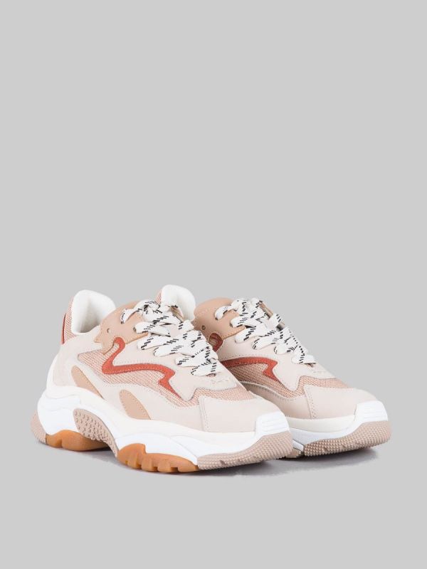 MAXI SNEAKER ADDICT IN PELLE E TELA NUDE E MARRONE ARAGON