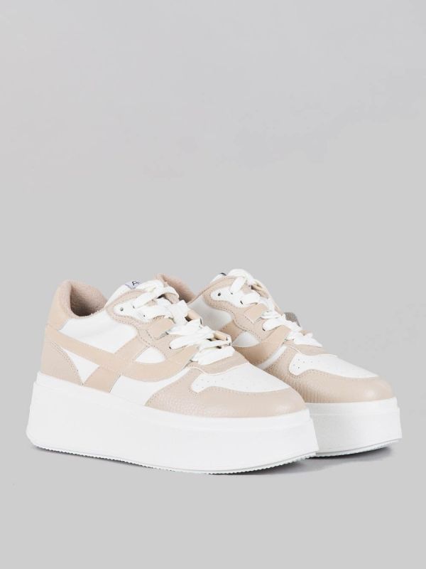MAXI SNEAKER MATCH IN PELLE BICOLORE BIANCA E BEIGE