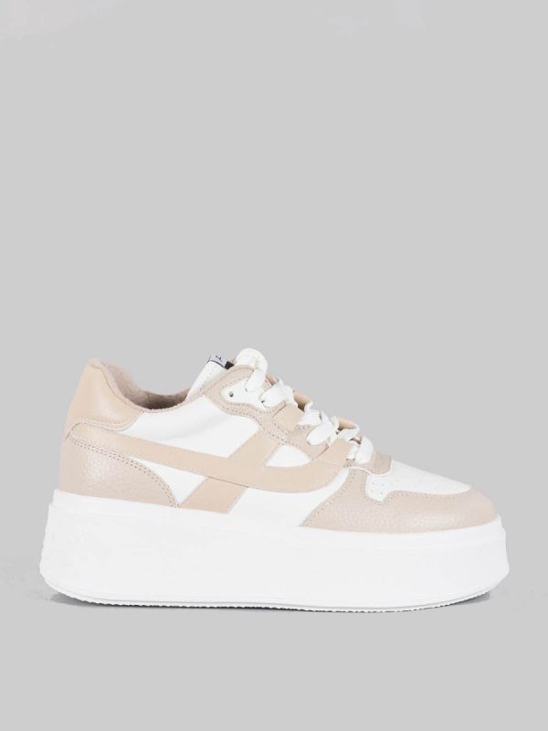 MAXI SNEAKER MATCH IN PELLE BICOLORE BIANCA E BEIGE